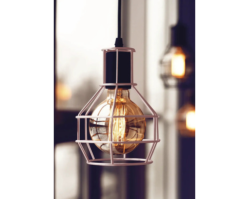 Dekorative Pendelleuchte mit Edison Glühbirne in Metallkäfig
