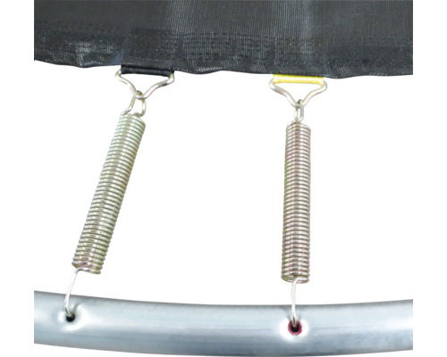 Detailansicht von Trampolinfedern, die mit dem Rahmen verbunden sind