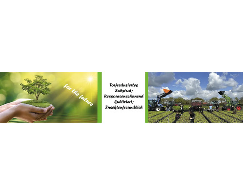 Produktverpackungshinweis zu torfreduziertem Substrat, ressourcenschonendem Anbau und Insektenfreundlichkeit