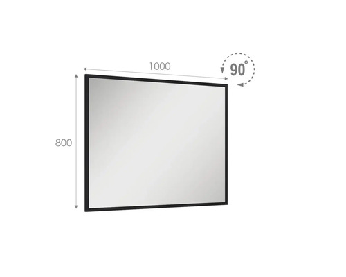 Rechteckiger Spiegel mit den Maßen 1000 mal 800 Millimeter und 90 Grad Winkel