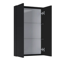 Offener Badezimmerschrank mit drei Glasböden