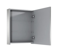 Geöffneter Spiegelschrank mit drei Glasböden
