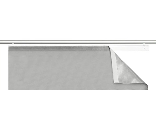 Graues Seitenzugrollo mit silberfarbener Stange
