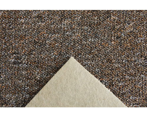 Nahaufnahme eines Teppichs mit melierter Oberfläche und Textilrücken.