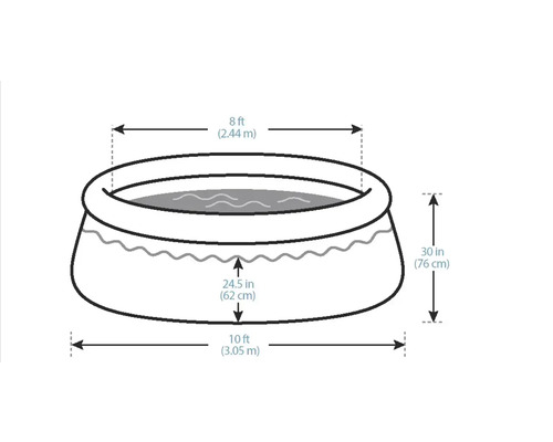 Illustration eines runden Pools mit den Maßen 2,44 Meter Durchmesser und 76 Zentimeter Höhe