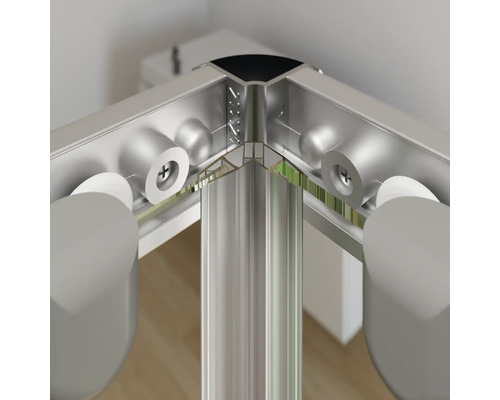 Detailansicht einer Eckverbindung mit Schrauben