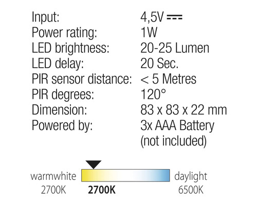 LED Nachtlicht Q-Link mit Bewegungsmelder, batteriebetrieben, IP 20, 2 Stk., schwarz