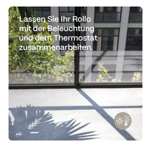 Szene mit einem Rollo, das mit Beleuchtung und Thermostat zusammenarbeitet.