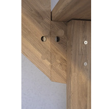 Detailansicht einer Holzkonstruktion mit Zapfenverbindungen