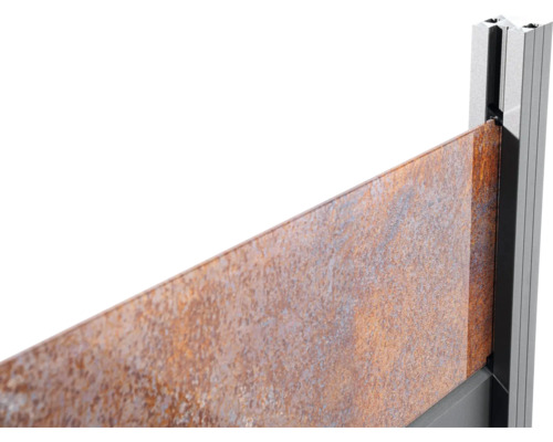 Gartenzaun-Element aus Cortenstahl mit Metalleinfassung