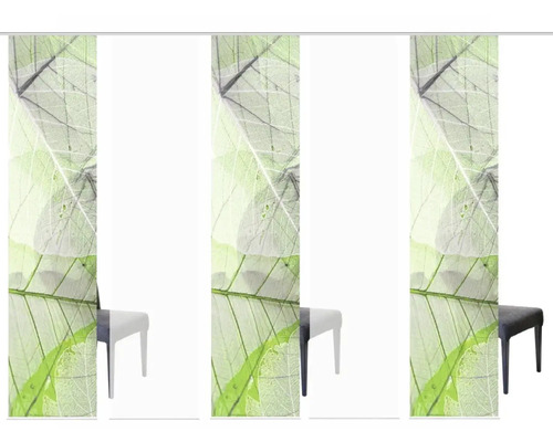 Schiebegardinen mit Blattmuster und Stuhl