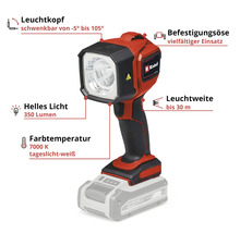 Akkustrahler mit schwenkbarem Leuchtkopf und Befestigungsöse