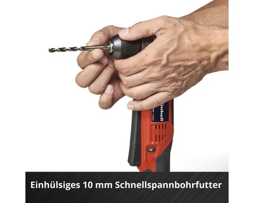 Einhell Akku-Bohrschrauber mit Bohrer im Schnellspannbohrfutter
