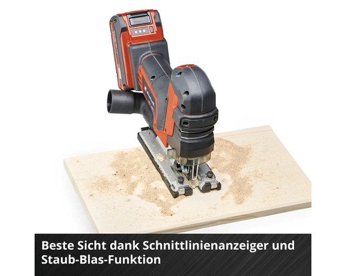 Akkustichsäge beim Sägen eines Holzbretts