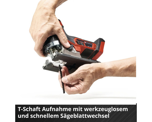 Einhell Akku Stichsäge mit T-Schaft Aufnahme beim Sägeblattwechsel