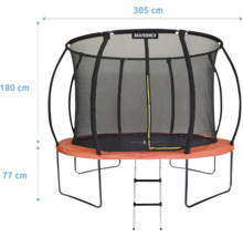 Trampolin mit Sicherheitsnetz und Leiter, Durchmesser 305 cm, Höhe 180 cm
