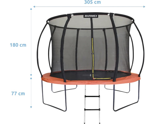 Trampolin mit Sicherheitsnetz und Leiter, Durchmesser 305 cm, Höhe 180 cm