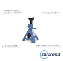 Blaue Cartrend Wagenheberstütze mit einer Tragkraft von bis zu 2 Tonnen.