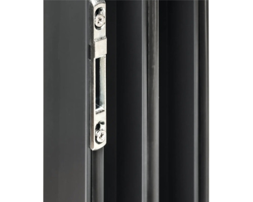 Detailansicht eines Türschlosses mit Schrauben an einer Tür