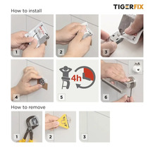 Anleitung zur Installation und Demontage eines Tigerfix Produkts in sechs Schritten.
