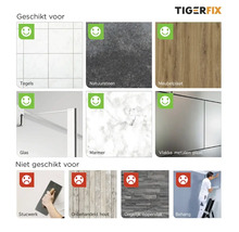 Geeignet für Fliesen, Naturstein, Möbelplatten, Glas, Marmor und Metallplatten, ungeeignet für Putz, rohes Holz, unebene Oberflächen und Tapeten.