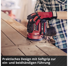 Einhand-Akku-Exzenterschleifer von Einhell im Einsatz auf einer Holzoberfläche