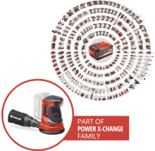 Einhell Exzenterschleifer und Power X-Change Akku mit anderen Werkzeugen der Power X-Change Familie