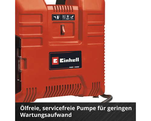 Einhell Logo. Luftpumpe mit 36 Volt und 8 bar Druck