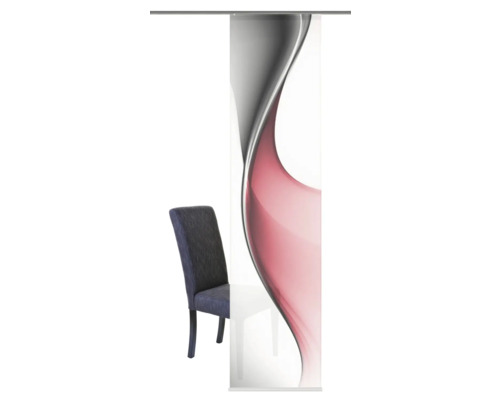 Dekorativer Seitenzugrollo mit abstraktem Muster und Stuhl