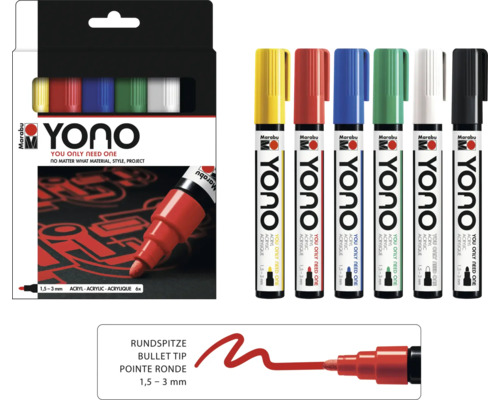 Marabu Yono Acrylmarker Set mit sechs Stiften in verschiedenen Farben