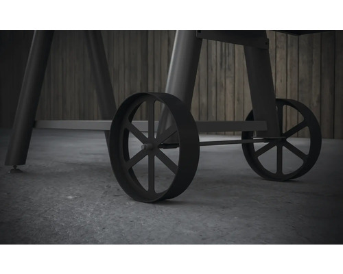 Detailaufnahme von Grillwagenrädern für einfachen Transport