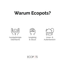 Warum Ecopots? Handgefertigte Oberfläche, langlebig und robust, Innen- und Außenbereich.