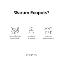 Warum Ecopots: handgefertigte Oberfläche, langlebig und robust, Innen- und Außenbereich