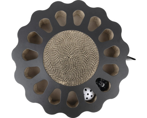 Katzenkratzbrett mit Spielzeug