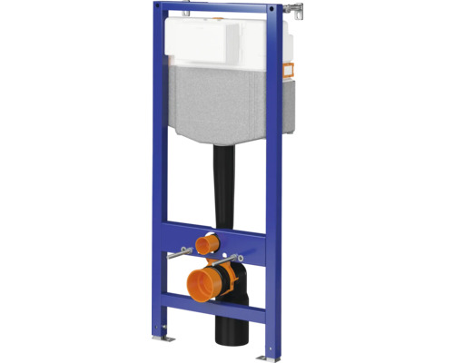 Vorwandelement für ein WC mit Spülkasten und Anschlussrohren.