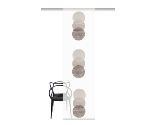 Schiebegardine mit Kreismuster und Stuhl