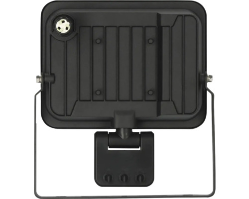 Rückansicht eines schwarzen LED-Strahlers mit Halterung