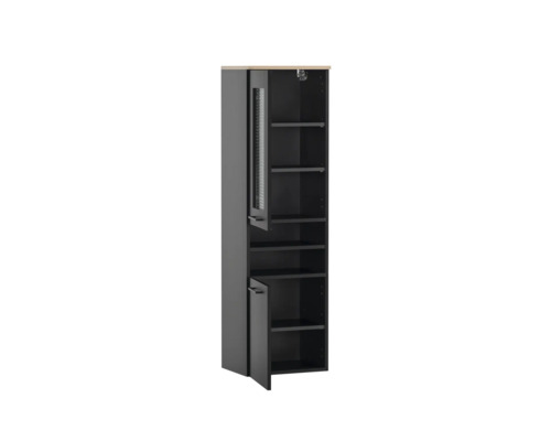 Schmaler Badezimmerschrank mit Regalen und zwei Türen