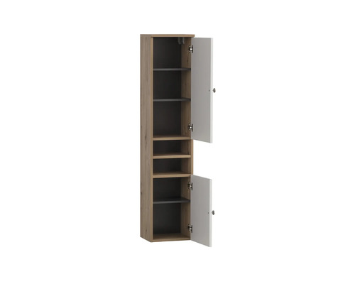 Badezimmerschrank mit zwei Türen und mehreren Regalfächern