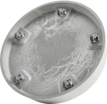 Unterseite eines runden Pflanzgefäßes mit Befestigungselementen