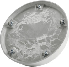 Unterseite einer runden Duschwanne mit Befestigungselementen