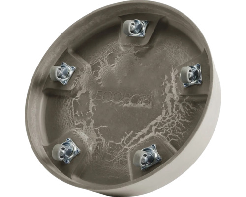 Unterseite eines Blumentopfuntersetzers mit Rollen