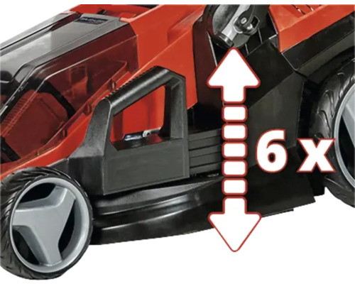 Detailansicht eines Rasenmähers mit sechsfacher Schnitthöhenverstellung