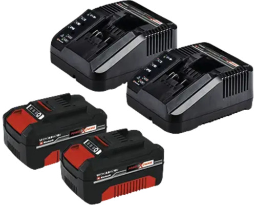Zwei Akkus und zwei Ladegeräte für Elektrowerkzeuge
