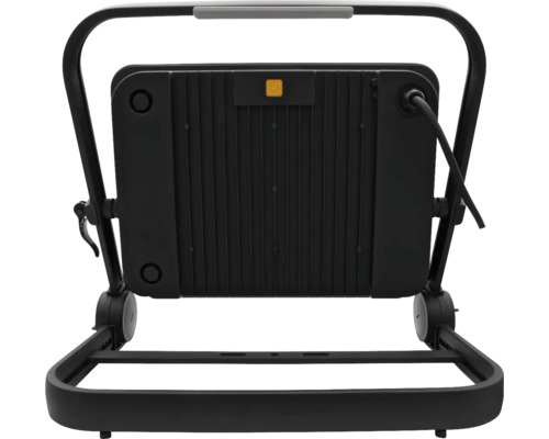 Rückansicht einer schwarzen LED-Arbeitsleuchte mit Gestell