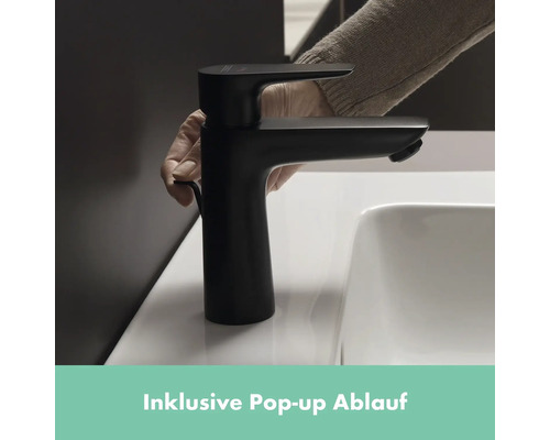 Schwarze Waschtischarmatur mit Pop-up Ablauf
