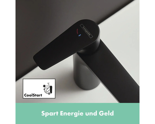 Schwarzer Hansgrohe Wasserhahn mit CoolStart Funktion