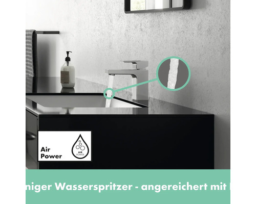 Waschtischarmatur auf einem Waschtisch mit Air Power Funktion für geringeren Wasserverbrauch