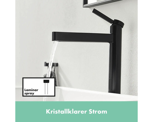 Schwarze Waschtischarmatur mit Laminarstrahl