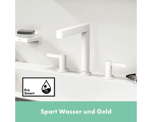 Waschtischarmatur in Weiß mit EcoSmart Symbol für Wassersparen